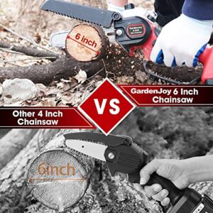 Mini Chainsaw 6-Inch Battery Powered - GardenJoy Cordless Power Handheld Chainsaw with 2 Batteries and Fast Charger, 21V Portable Small Electric Chain Saws for Tree Trimming Wood Cutting