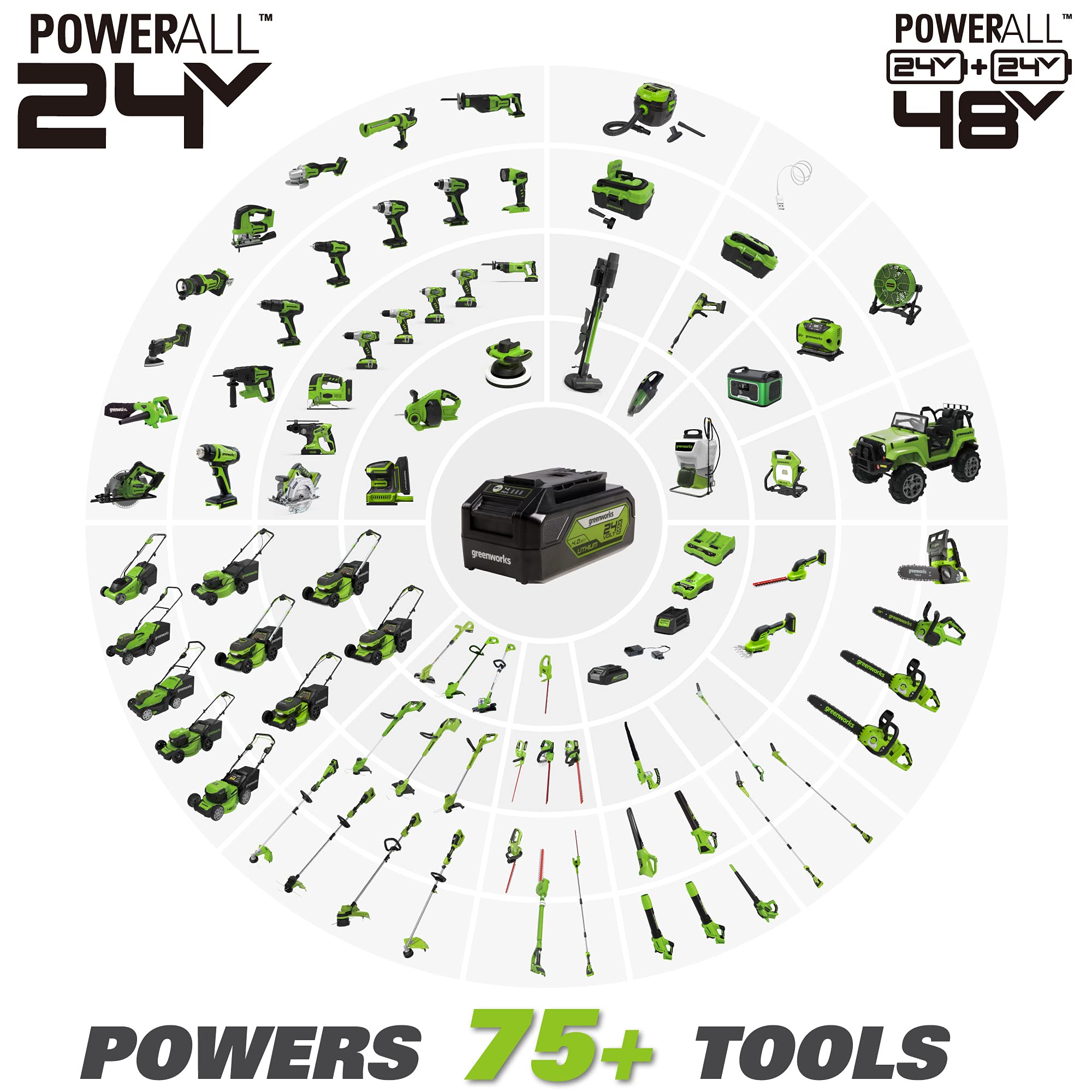 Greenworks 24V 10" Chainsaw, 2.0Ah USB Battery and Charger with extra chain