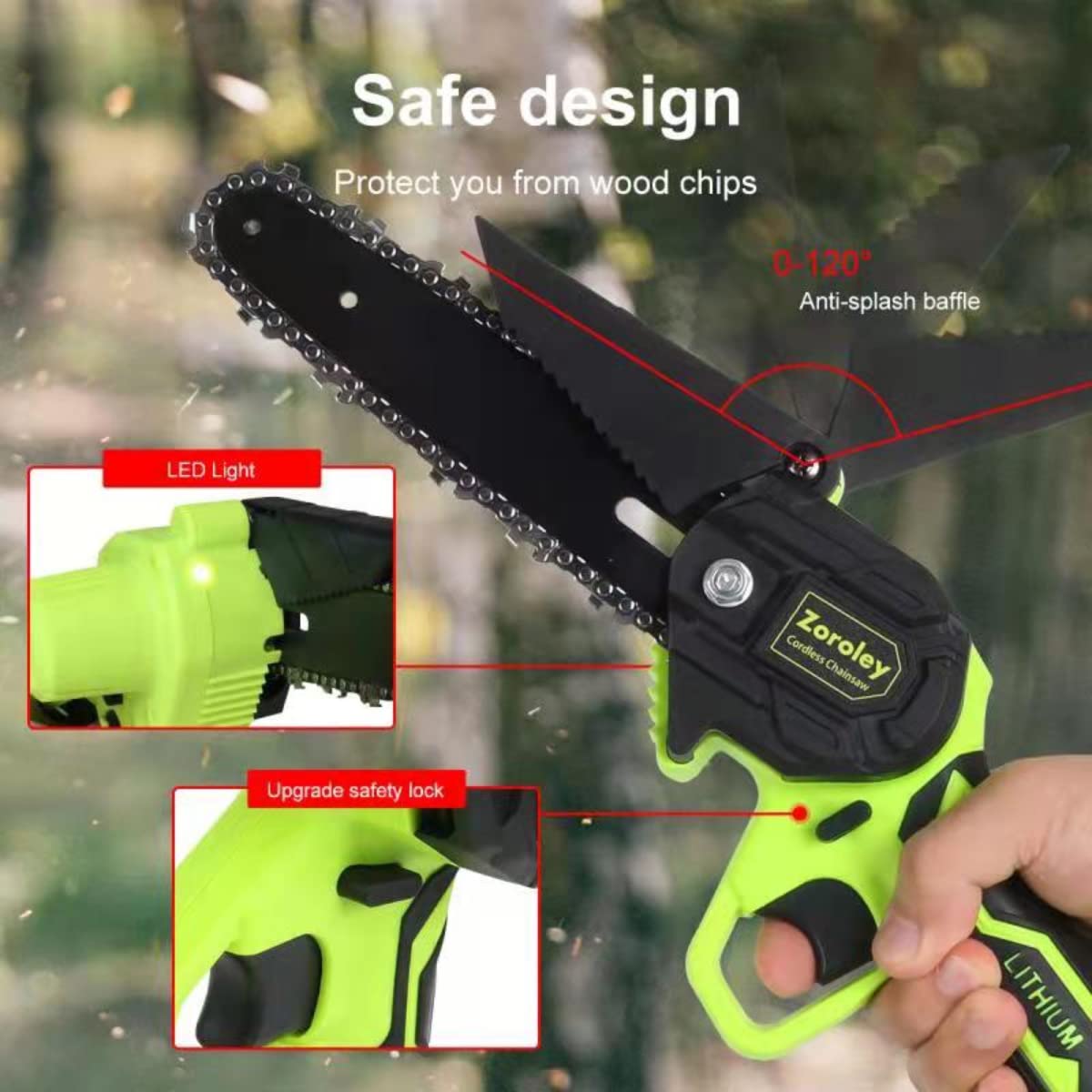 Mini Chainsaw, Zoroley Cordless Chainsaw 6 Inch, 24V Battery Powered Chainsaw, Handheld Portable Electric Chainsaw for Tree Trimming Branch Wood Cutting, Garden Bush Pruning(2 Batteries & 2 Chains)