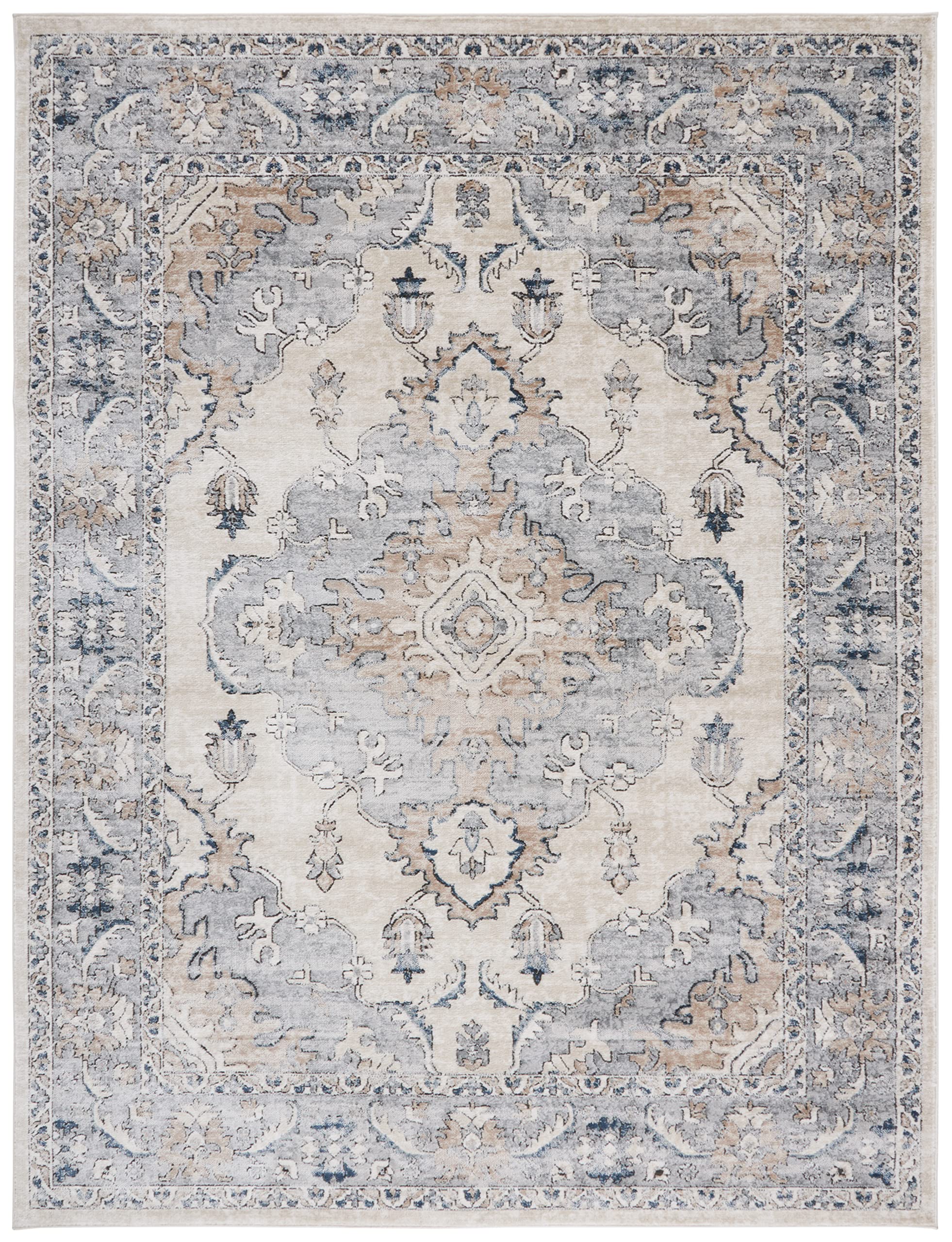 SAFAVIEH Oregon Collection Area Rug - 9' x 12', Beige & Grey, Oriental Distressed Design, Non-Shedding & Easy Care, Ideal for High Traffic Areas in Living Room, Bedroom (ORE898B)