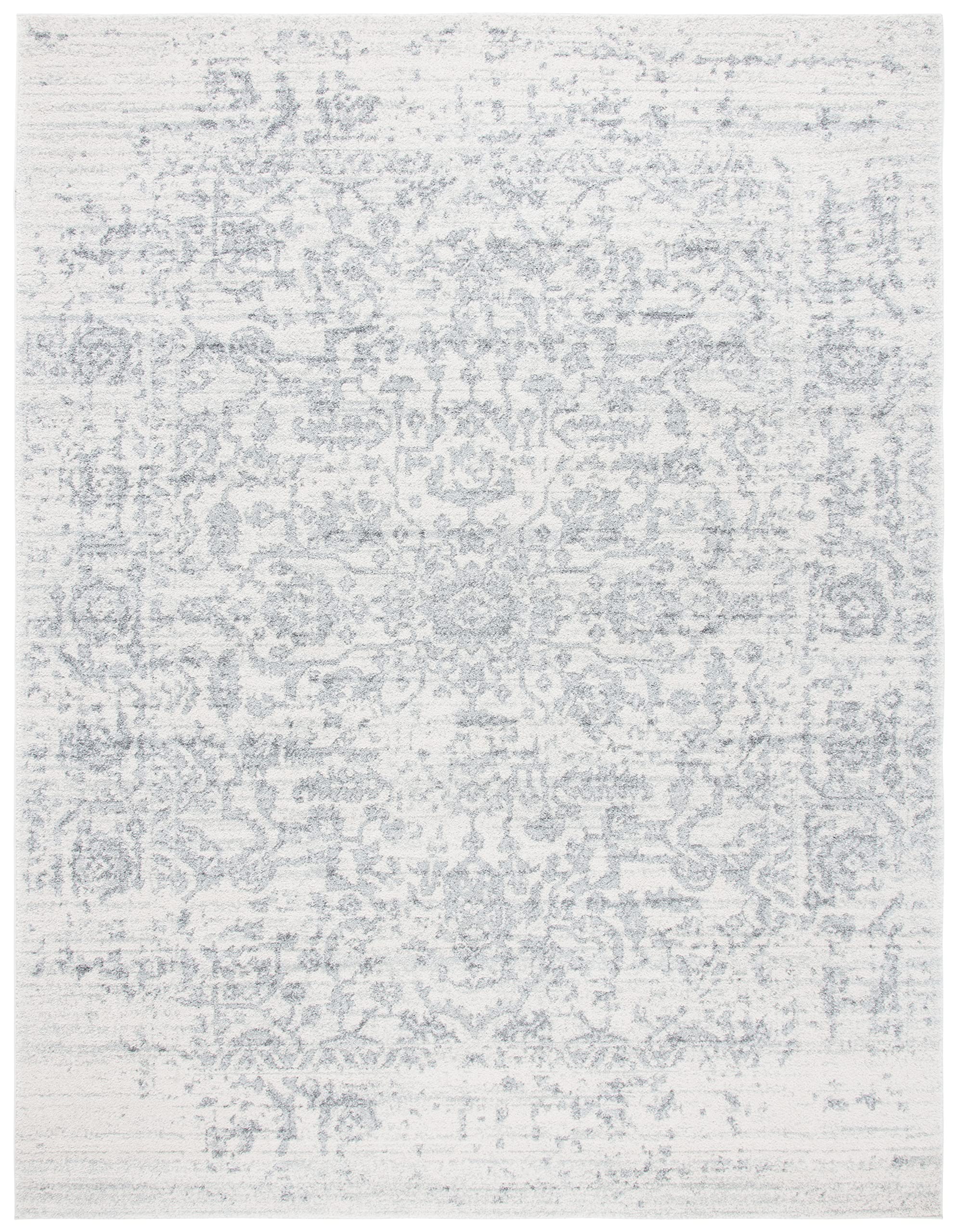 SAFAVIEH Madison Collection Area Rug - 9' x 12', Silver & Ivory, Snowflake Medallion Distressed Design, Non-Shedding & Easy Care, Ideal for High Traffic Areas in Living Room, Bedroom (MAD603G)