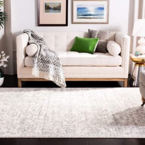 SAFAVIEH Madison Collection Area Rug - 9' x 12', Silver & Ivory, Snowflake Medallion Distressed Design, Non-Shedding & Easy Care, Ideal for High Traffic Areas in Living Room, Bedroom (MAD603G)