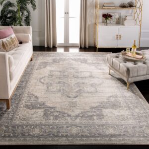 safavieh brentwood collection area rug - 9' x 12', cream & grey, medallion distressed design, non-shedding & easy care, ideal for high traffic areas in living room, bedroom (bnt865b)