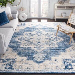 SAFAVIEH Brentwood Collection Area Rug - 9' x 12', Cream & Grey, Medallion Distressed Design, Non-Shedding & Easy Care, Ideal for High Traffic Areas in Living Room, Bedroom (BNT865B)