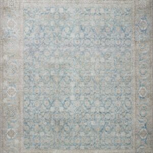 Loloi II Wynter Collection WYN-10 Ocean/Silver 5'-0" x 7'-6", 13" Thick, Area Rug, Soft, Durable, Printed, Vintage Inspired, Low Pile, Non-Shedding, Easy Clean, Living Room Rug