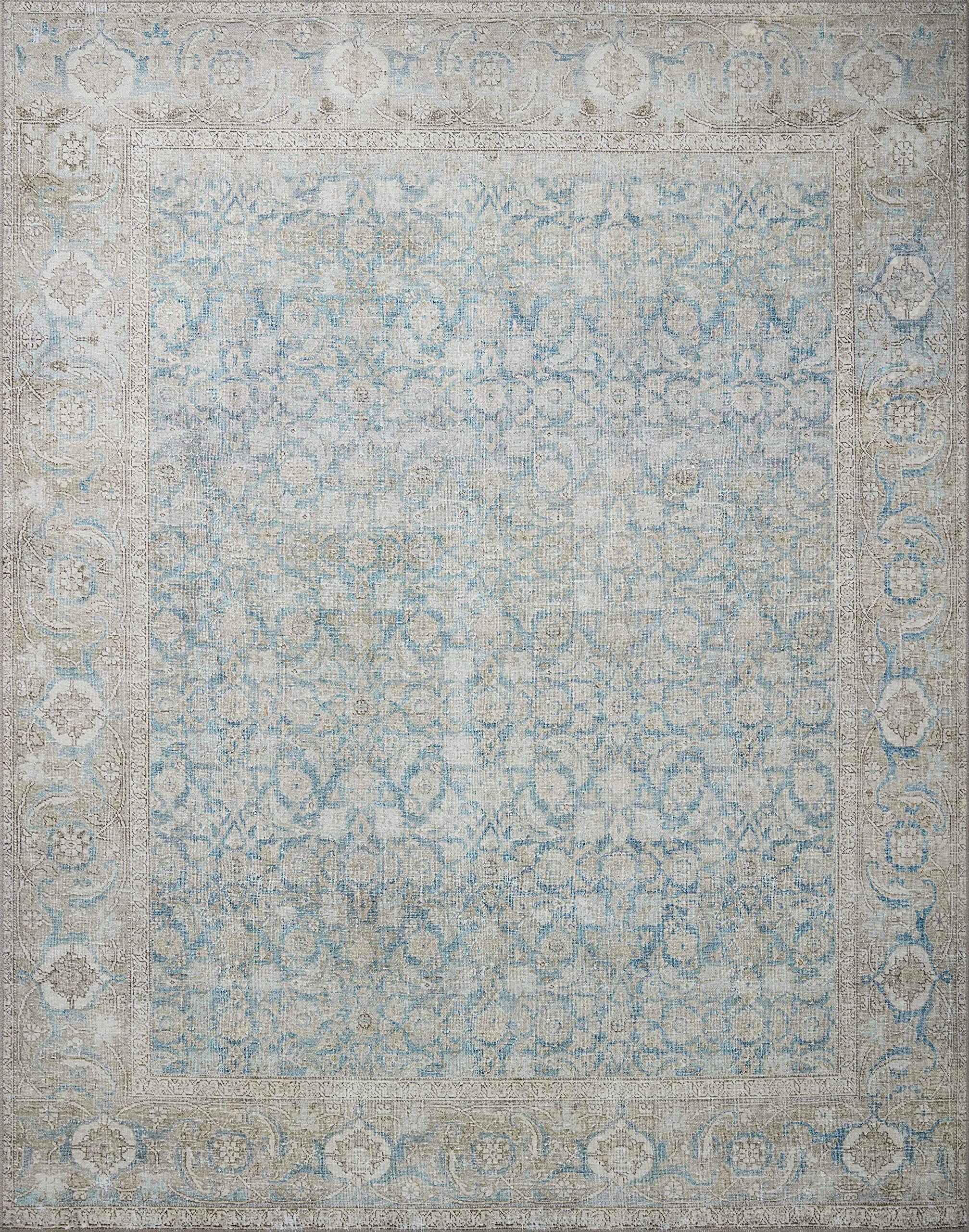 Loloi II Wynter Collection WYN-10 Ocean/Silver 5'-0" x 7'-6", 13" Thick, Area Rug, Soft, Durable, Printed, Vintage Inspired, Low Pile, Non-Shedding, Easy Clean, Living Room Rug