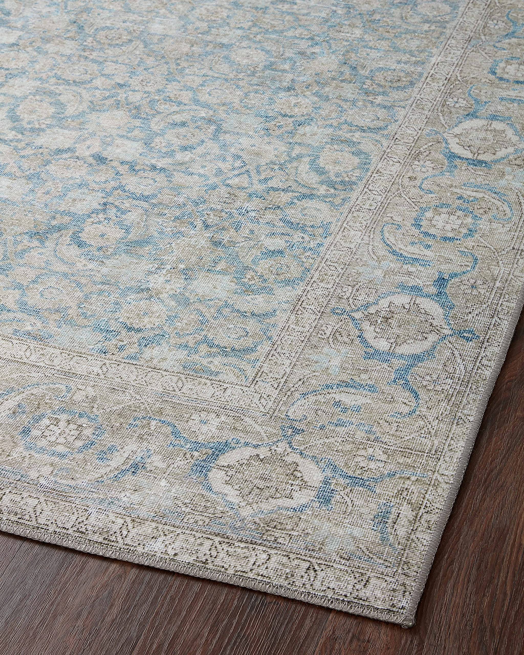 Loloi II Wynter Collection WYN-10 Ocean/Silver 5'-0" x 7'-6", 13" Thick, Area Rug, Soft, Durable, Printed, Vintage Inspired, Low Pile, Non-Shedding, Easy Clean, Living Room Rug