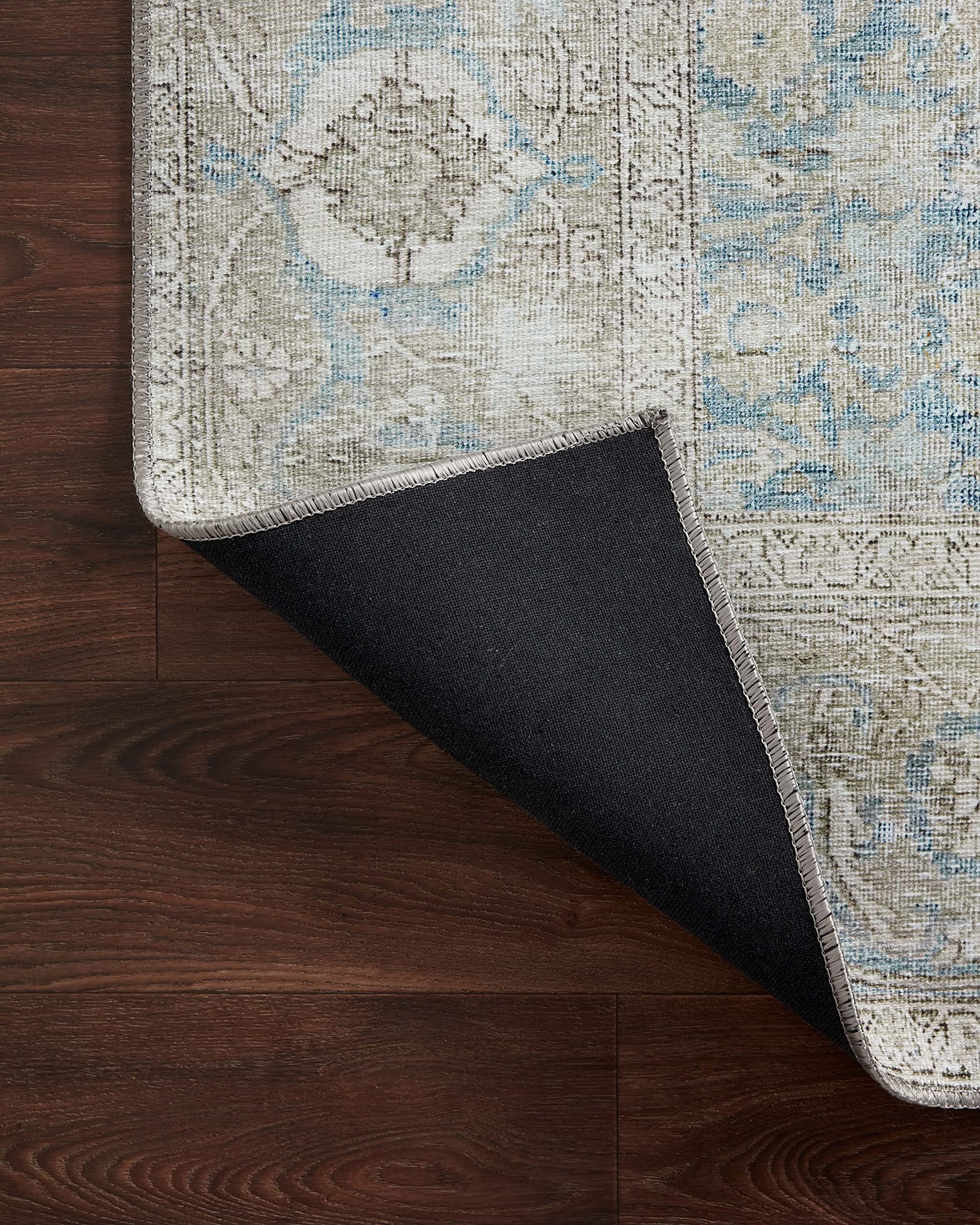 Loloi II Wynter Collection WYN-10 Ocean/Silver 5'-0" x 7'-6", 13" Thick, Area Rug, Soft, Durable, Printed, Vintage Inspired, Low Pile, Non-Shedding, Easy Clean, Living Room Rug