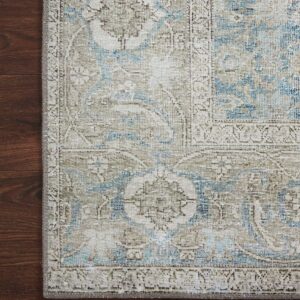 Loloi II Wynter Collection WYN-10 Ocean/Silver 5'-0" x 7'-6", 13" Thick, Area Rug, Soft, Durable, Printed, Vintage Inspired, Low Pile, Non-Shedding, Easy Clean, Living Room Rug