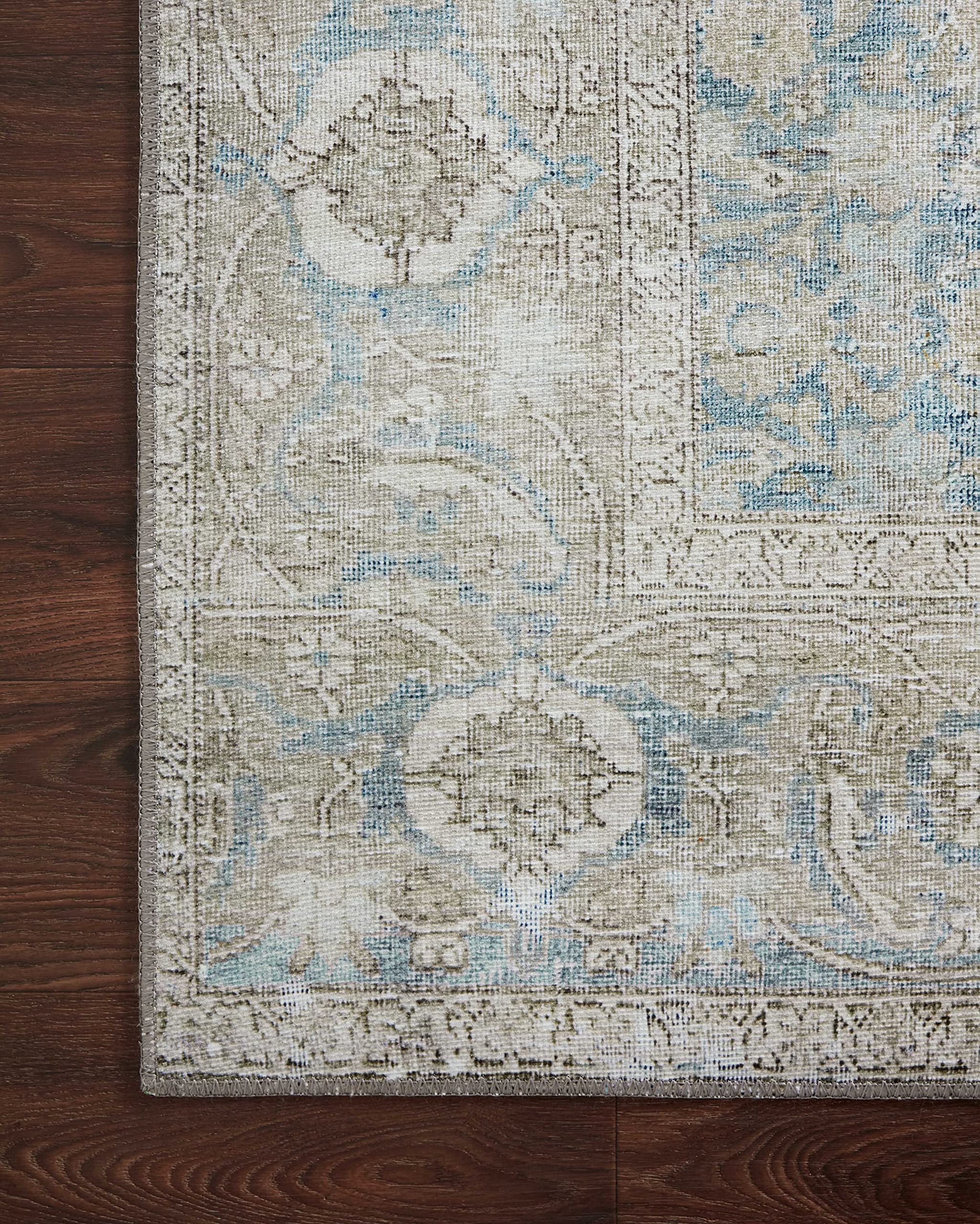 Loloi II Wynter Collection WYN-10 Ocean/Silver 5'-0" x 7'-6", 13" Thick, Area Rug, Soft, Durable, Printed, Vintage Inspired, Low Pile, Non-Shedding, Easy Clean, Living Room Rug