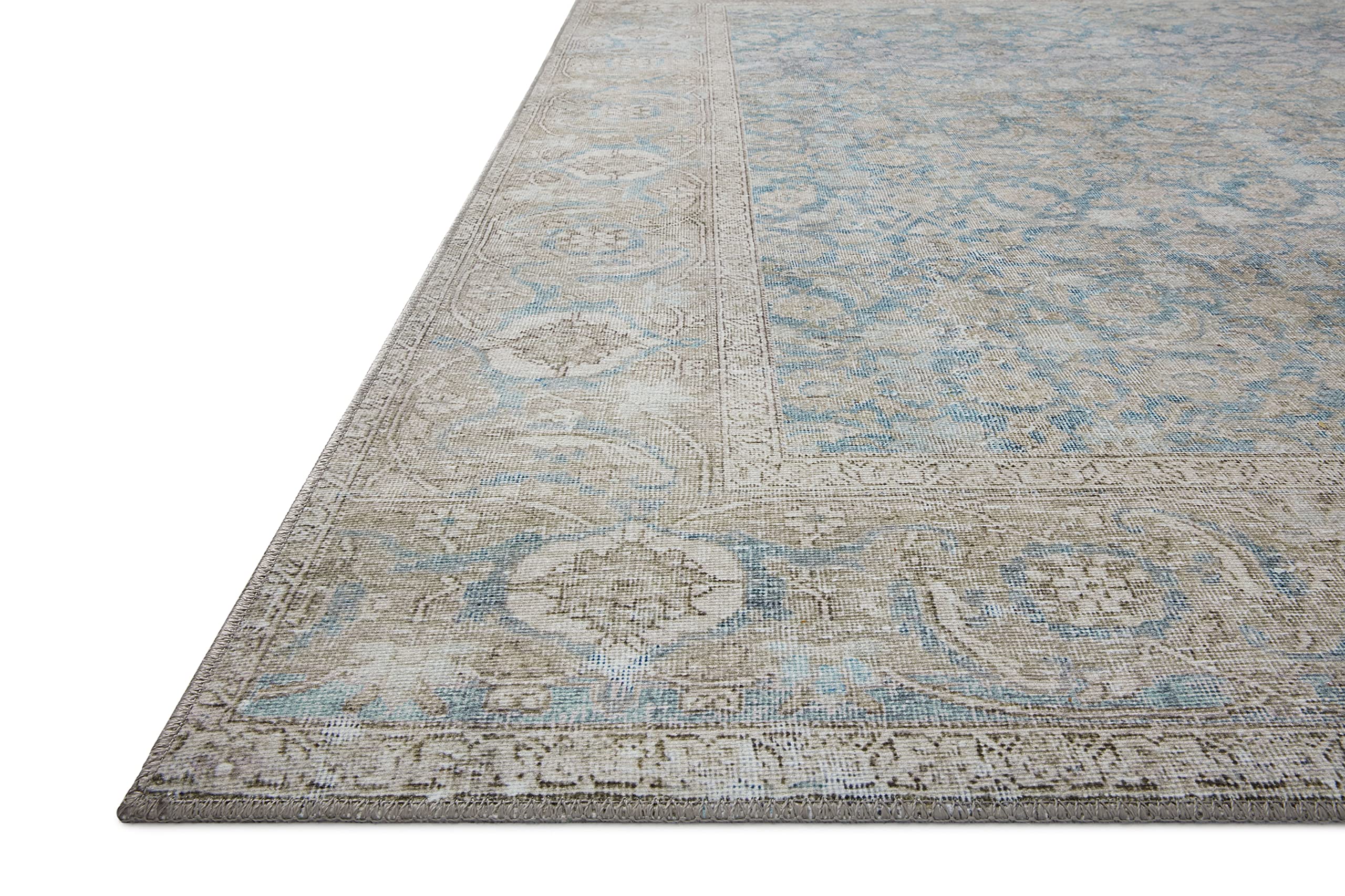 Loloi II Wynter Collection WYN-10 Ocean/Silver 5'-0" x 7'-6", 13" Thick, Area Rug, Soft, Durable, Printed, Vintage Inspired, Low Pile, Non-Shedding, Easy Clean, Living Room Rug