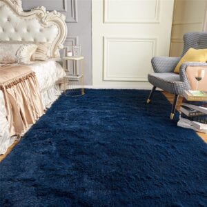 Arbosofe Rugs for Living Room, Area Rug for Bedroom, 9 x 12 Clearance Navy Blue Nursery Room Rug, Large Throw for Playroom Room- Soft, Fluffy, Shaggy Carpets for Kids Room Girls