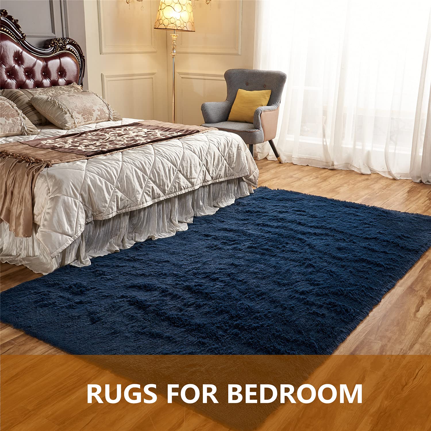 Arbosofe Rugs for Living Room, Area Rug for Bedroom, 9 x 12 Clearance Navy Blue Nursery Room Rug, Large Throw for Playroom Room- Soft, Fluffy, Shaggy Carpets for Kids Room Girls