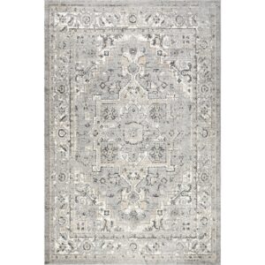 nuLOOM Gena Distressed Vintage Persian Area Rug - 9x12 Area Rug Traditional Light Grey/Ivory Rugs for Living Room Bedroom Rug Dining Room