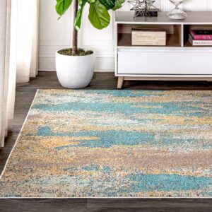 JONATHAN Y CTP106A-9 Contemporary POP Modern Abstract Vintage Waterfall Indoor Area-Rug Bohemian Easy-Cleaning High Traffic Bedroom Kitchen Living Room Non Shedding, 9 ft x 12 ft, Blue/Brown/Orange