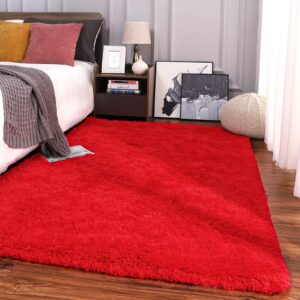 Keeko Area Rugs for Living Room Bedroom, 6x9 Red Fluffy Washable Large Area Rug Soft Shag Fuzzy Shaggy Carpet High Pile Modern Area Farmhouse Rug Non Shedding Indoor Rugs for Kids Girls Room Decor