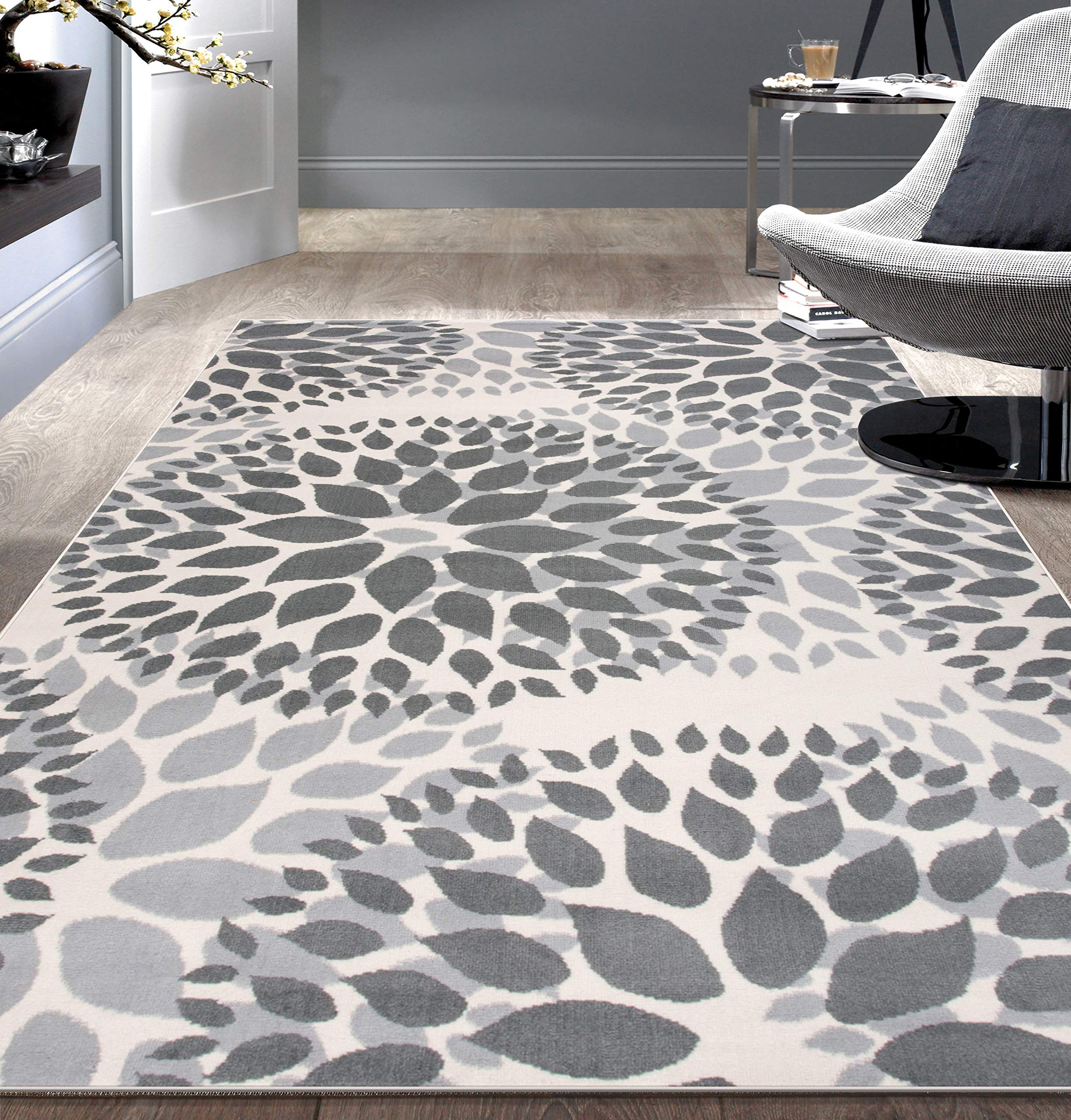 Rugshop Modern Floral Circles Design for Living Room,Bedroom,Home office,Kitchen Non Shedding Area Rug 6' 6" x 9' Gray