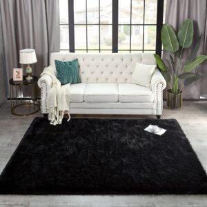 Kimicole Black Area Rug for Bedroom Living Room Carpet Home Decor, Upgraded 6x9 Cute Fluffy Rug for Apartment Dorm Room Essentials for Teen Girls Kids, Shag Nursery Rugs for Baby Room Decorations