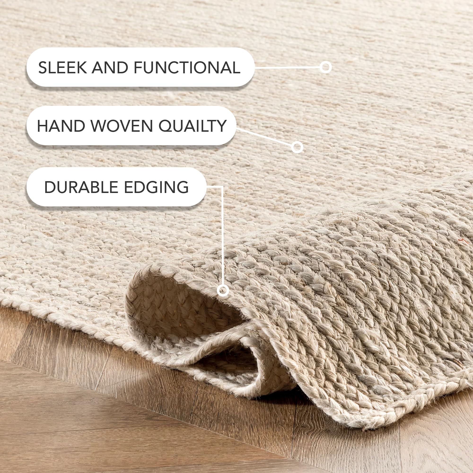 nuLOOM 9x12 Rigo Jute Hand Woven Area Rug, Off White, Solid Farmhouse Design, Natural Fiber, For Bedroom, Living Room, Dining Room, Hallway, Office, Kitchen, Entryway