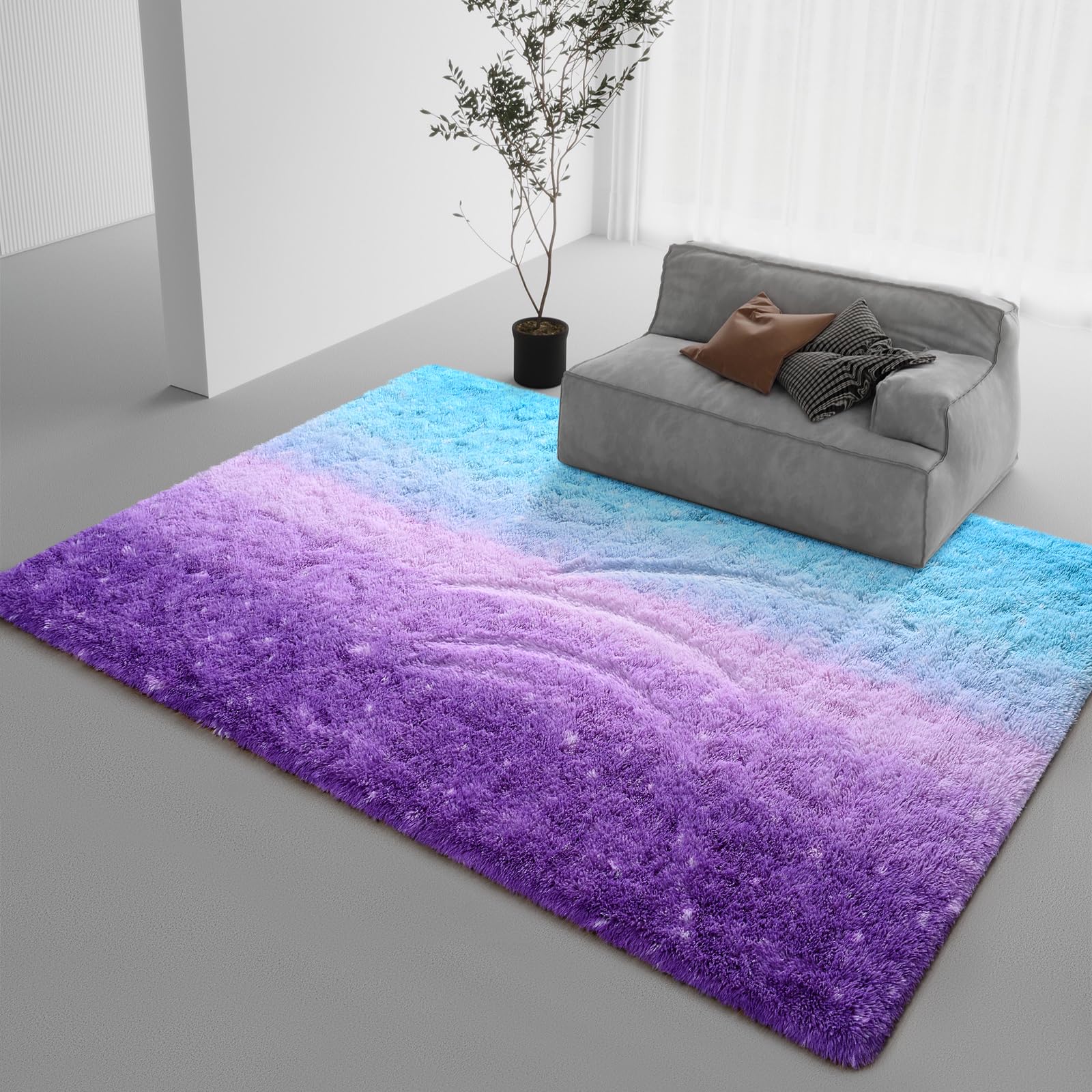 DweIke Shag Area Rug, 5x8 Ft Purple Blue Indoor Ultra Soft Plush Carpets for Living Room and Bedroom, Non-Slip, Plush High Pile Fuzzy Rugs for Girls Kids Room Home Decor