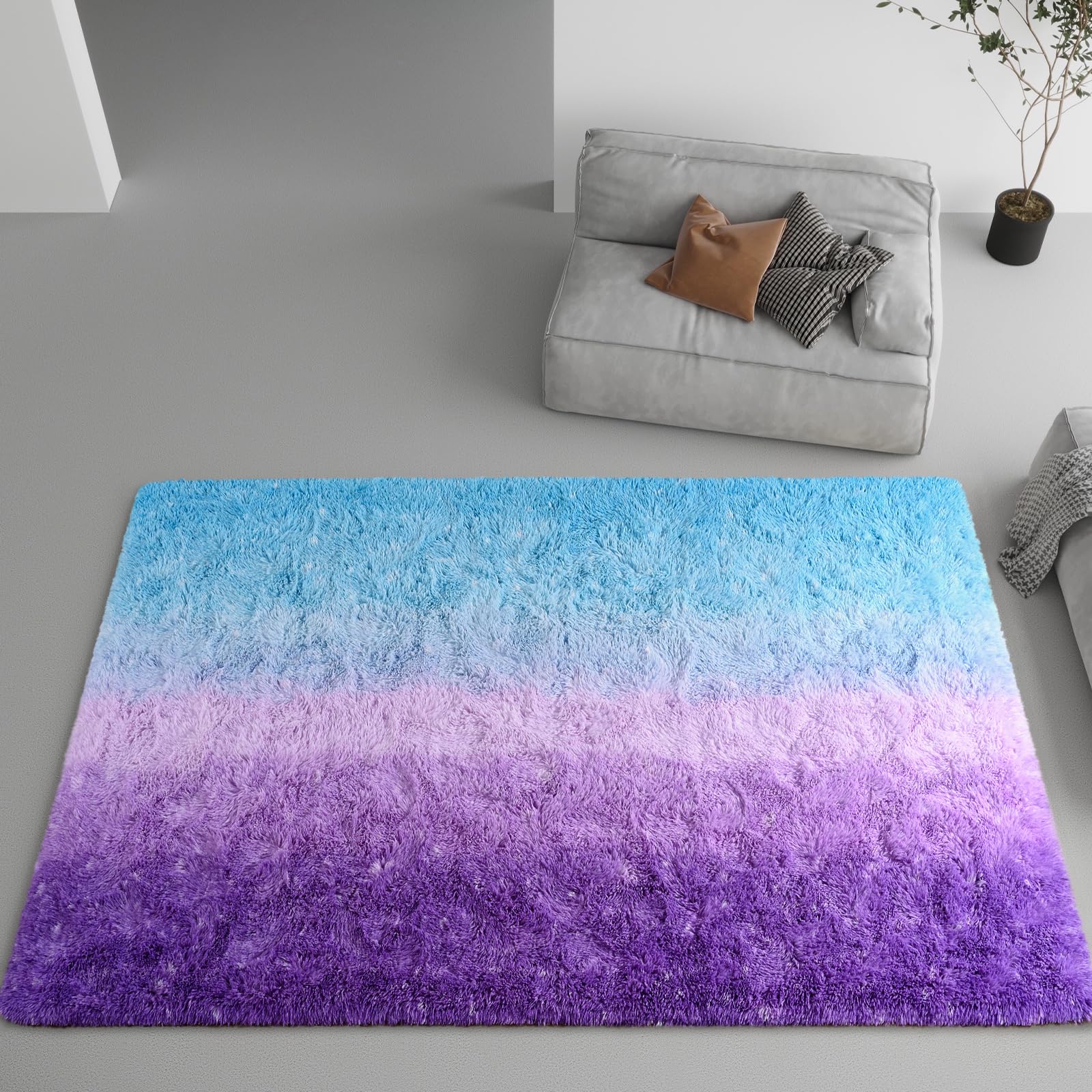 DweIke Shag Area Rug, 5x8 Ft Purple Blue Indoor Ultra Soft Plush Carpets for Living Room and Bedroom, Non-Slip, Plush High Pile Fuzzy Rugs for Girls Kids Room Home Decor