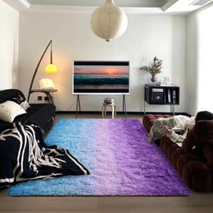 DweIke Shag Area Rug, 5x8 Ft Purple Blue Indoor Ultra Soft Plush Carpets for Living Room and Bedroom, Non-Slip, Plush High Pile Fuzzy Rugs for Girls Kids Room Home Decor