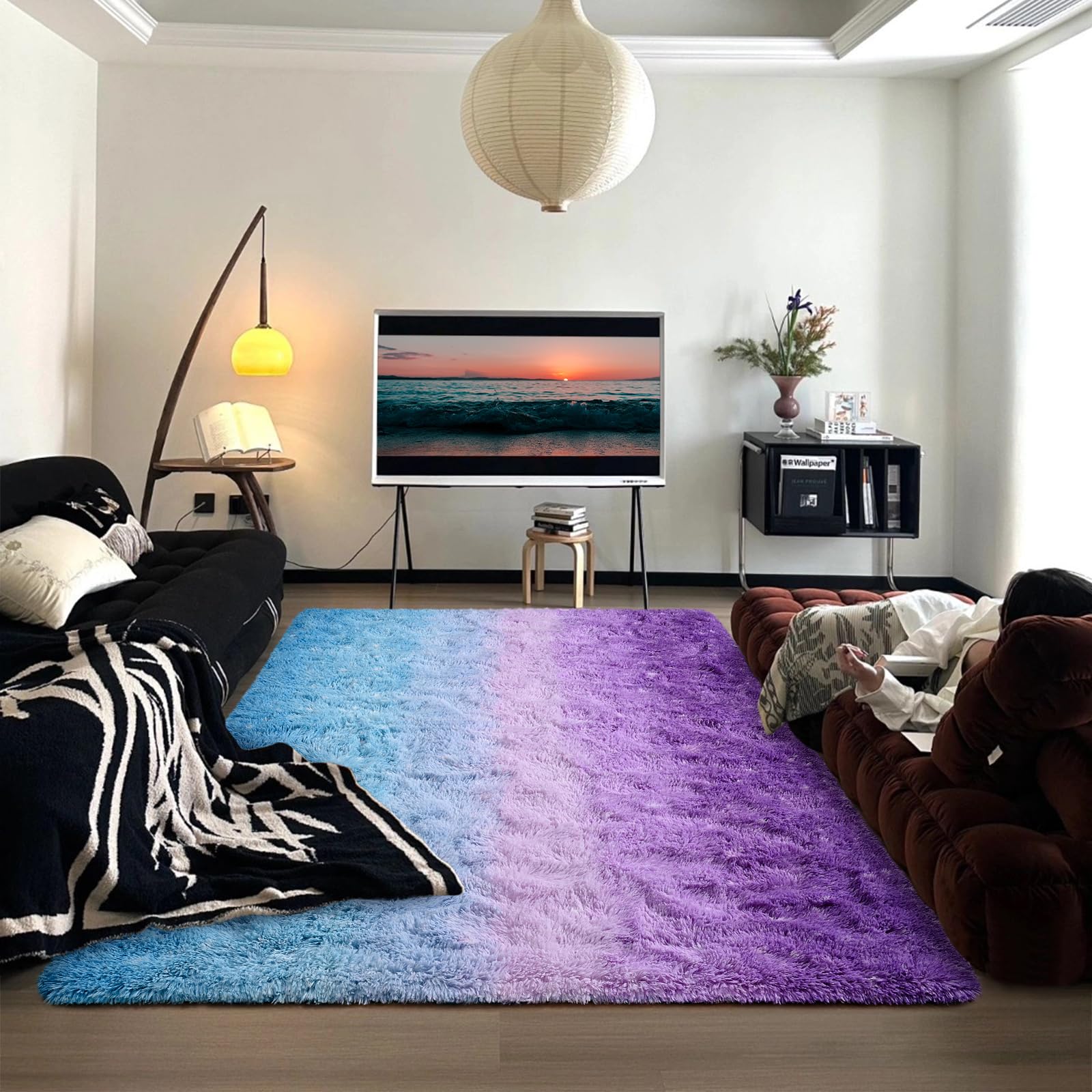 DweIke Shag Area Rug, 5x8 Ft Purple Blue Indoor Ultra Soft Plush Carpets for Living Room and Bedroom, Non-Slip, Plush High Pile Fuzzy Rugs for Girls Kids Room Home Decor