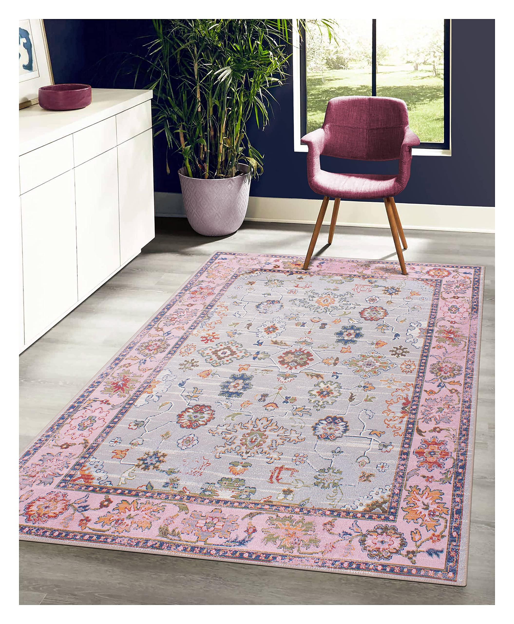 GLN Rugs Machine Washable Area Rug, Rugs for Living Room, Rugs for Bedroom, Bathroom Rug, Kitchen Rug, Printed Vintage Rug, Home Decor Traditional Carpet (2' x 3')