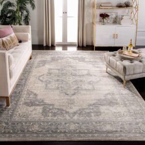 safavieh brentwood collection area rug - 6' x 9', cream & grey, medallion distressed design, non-shedding & easy care, ideal for high traffic areas in living room, bedroom (bnt865b)