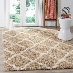 SAFAVIEH Dallas Shag Collection Area Rug - 6' x 9', Ivory & Beige, Trellis Design, Non-Shedding & Easy Care, 1.5-inch Thick Ideal for High Traffic Areas in Living Room, Bedroom (SGD257B)