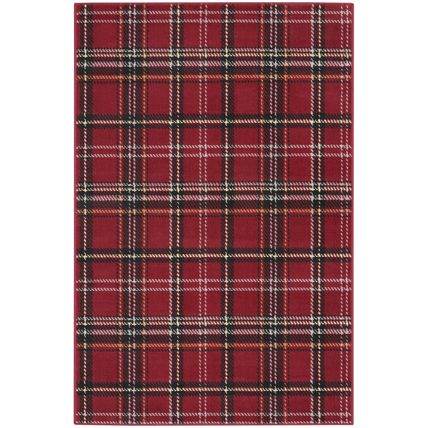 Nourison Grafix Red 3'9'' x 5'9'' Area-Rug, Modern, Plaid, Bed Room, Living Room, Dining Room, Kitchen, Easy-Cleaning, Non Shedding, (4' x 6')