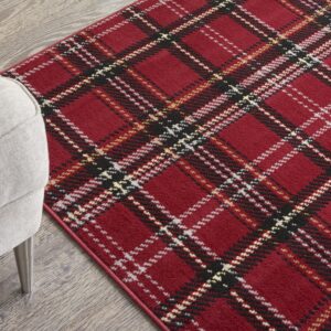 Nourison Grafix Red 3'9'' x 5'9'' Area-Rug, Modern, Plaid, Bed Room, Living Room, Dining Room, Kitchen, Easy-Cleaning, Non Shedding, (4' x 6')