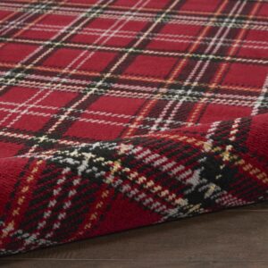 Nourison Grafix Red 3'9'' x 5'9'' Area-Rug, Modern, Plaid, Bed Room, Living Room, Dining Room, Kitchen, Easy-Cleaning, Non Shedding, (4' x 6')