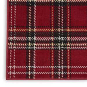 Nourison Grafix Red 3'9'' x 5'9'' Area-Rug, Modern, Plaid, Bed Room, Living Room, Dining Room, Kitchen, Easy-Cleaning, Non Shedding, (4' x 6')