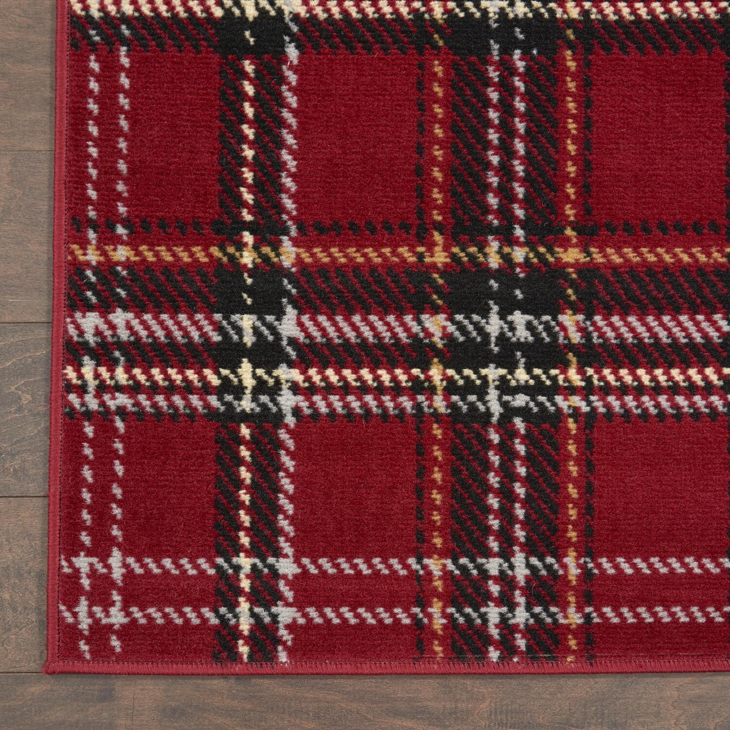 Nourison Grafix Red 3'9'' x 5'9'' Area-Rug, Modern, Plaid, Bed Room, Living Room, Dining Room, Kitchen, Easy-Cleaning, Non Shedding, (4' x 6')