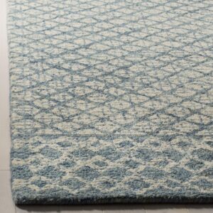 SAFAVIEH Abstract Collection Area Rug - 9' x 12', Blue & Ivory, Handmade Wool, Ideal for High Traffic Areas in Living Room, Bedroom (ABT203A)