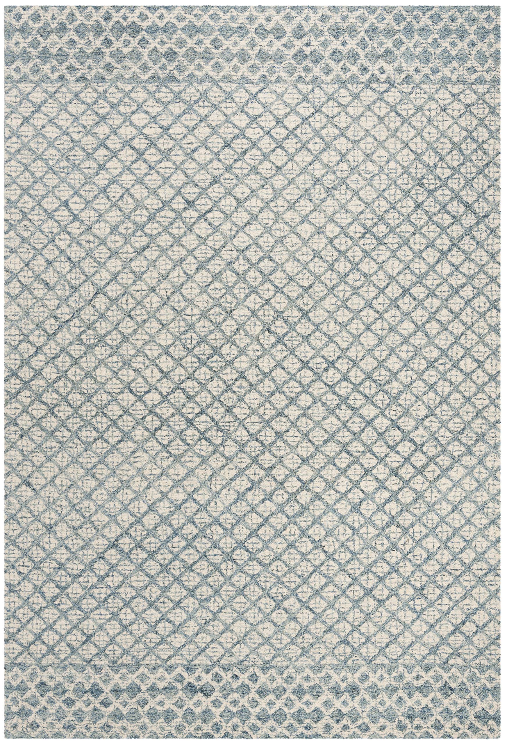 SAFAVIEH Abstract Collection Area Rug - 9' x 12', Blue & Ivory, Handmade Wool, Ideal for High Traffic Areas in Living Room, Bedroom (ABT203A)