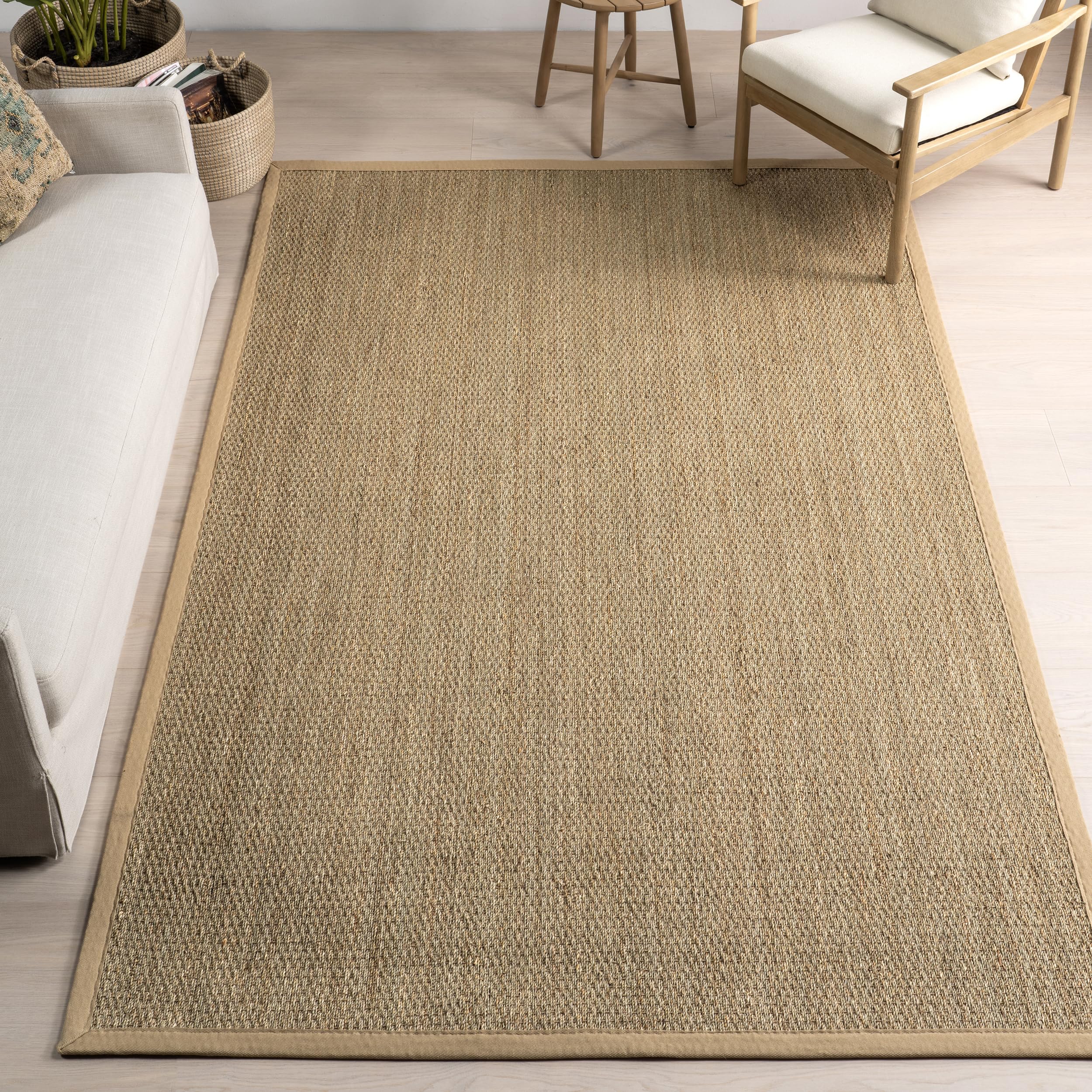 nuLOOM 5x8 Elijah Seagrass Area Rug, Beige, Solid Farmhouse Style, Cotton Bordered, Basketweave, Natural Fiber, For Bedroom, Dining Room, Living Room, Hallway, Office, Kitchen, Entryway