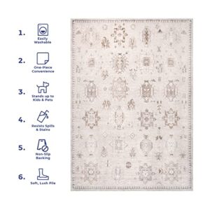 nuLOOM Krystin Medallion 2x3 Machine Washable Accent Rug for Living Room Bedroom Dining Room Entryway Kitchen, Beige/Ivory