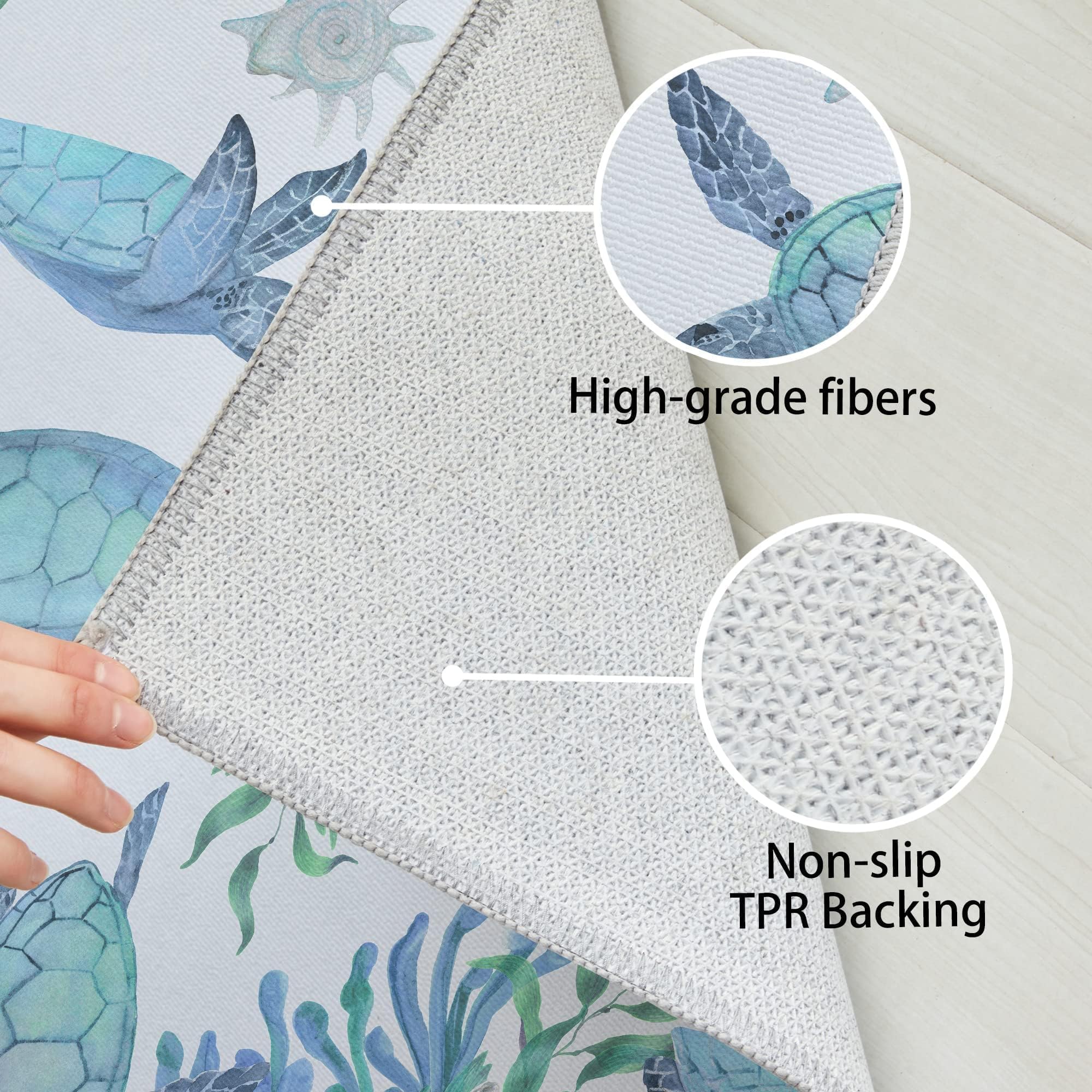 Tritard Coastal Sea Turtles Area Rugs Beach Themed Nautical Non Slip Area Rugs Stain Resistant Washable Accent Rugs Non Shedding Floor Carpet for Living Room Bedroom, Teal, 8x10 Feet