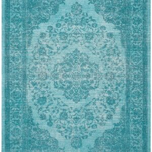 SAFAVIEH Classic Vintage Collection Area Rug - 8' x 10', Aqua, Oriental Medallion Cotton Design, Easy Care, Ideal for High Traffic Areas in Living Room, Bedroom (CLV121E)