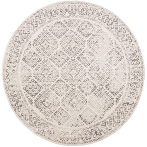 SAFAVIEH Tulum Collection Area Rug - 9' Round, Ivory & Grey, Moroccan Boho Distressed Design, Non-Shedding & Easy Care, Ideal for High Traffic Areas in Living Room, Bedroom (TUL264A)