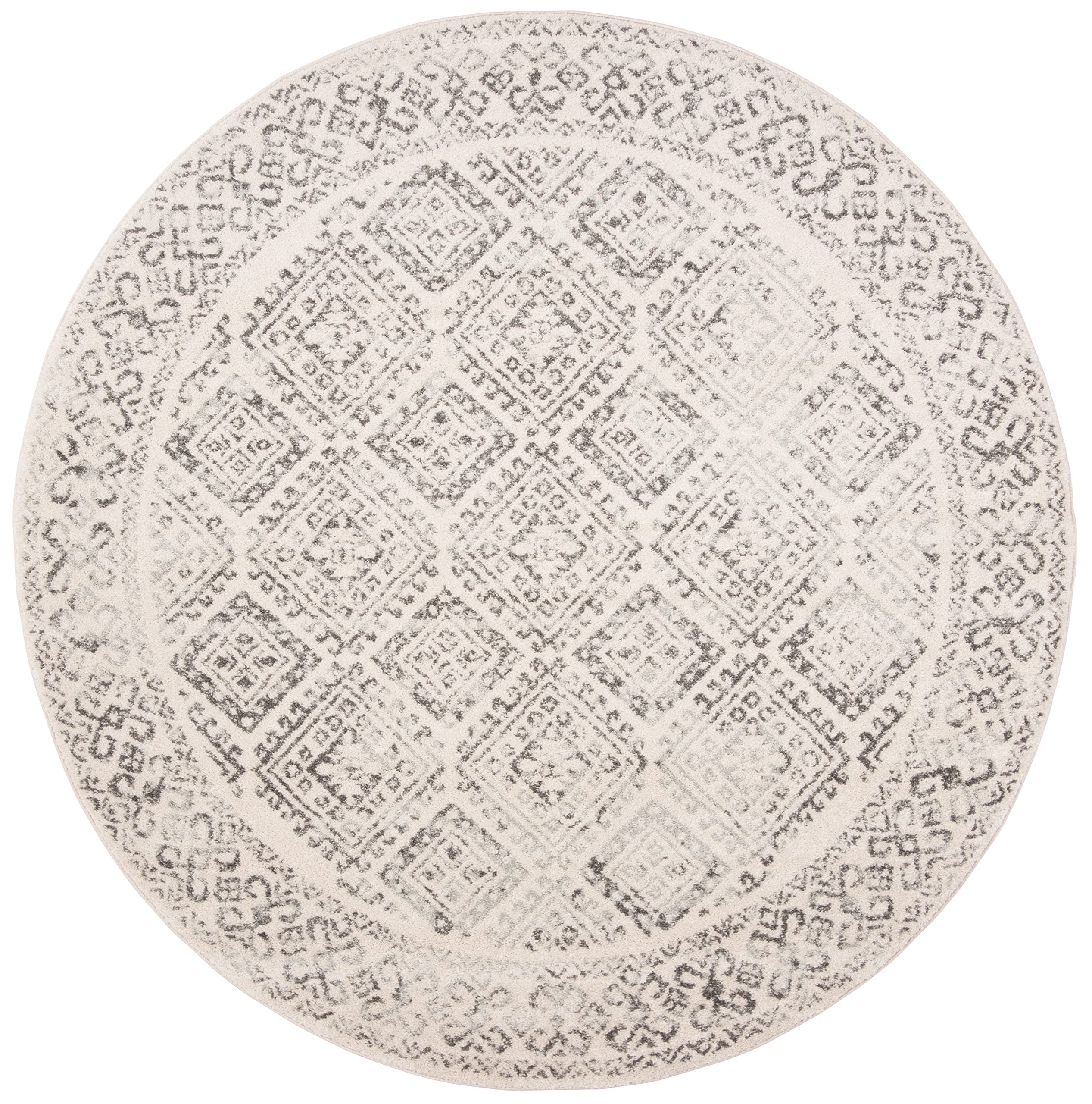 SAFAVIEH Tulum Collection Area Rug - 9' Round, Ivory & Grey, Moroccan Boho Distressed Design, Non-Shedding & Easy Care, Ideal for High Traffic Areas in Living Room, Bedroom (TUL264A)