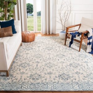 SAFAVIEH Dip Dye Collection Area Rug - 9' x 12', Blue & Ivory, Handmade Wool, Ideal for High Traffic Areas in Living Room, Bedroom (DDY901M)