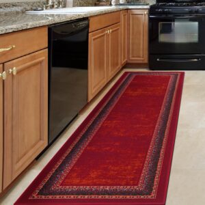 Antep Rugs Alfombras Bordered Modern 2x5 Non-Slip (Non-Skid) Low Pile Rubber Backing Kitchen Area Runner Rug (Maroon Red, 2' x 5')