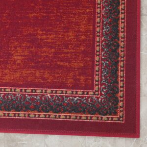 Antep Rugs Alfombras Bordered Modern 2x5 Non-Slip (Non-Skid) Low Pile Rubber Backing Kitchen Area Runner Rug (Maroon Red, 2' x 5')