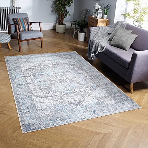 GLN Rugs Stain Resistant Machine Washable Area Rug - Vintage Boho Distressed Aesthetic - Non-Slip Backing - Indoor Floor Home Decor for Bedroom Kitchen Living & Dining Room (9' x 12')