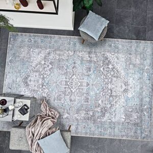 GLN Rugs Stain Resistant Machine Washable Area Rug - Vintage Boho Distressed Aesthetic - Non-Slip Backing - Indoor Floor Home Decor for Bedroom Kitchen Living & Dining Room (9' x 12')