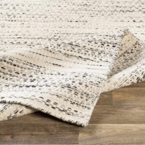 Hauteloom Williford Natural Fiber Contemporary Living Room Bedroom Area Rug - Moroccan Farmhouse -100% Wool - Handmade Handwoven Carpet - Bohemian No Pile - Black, Cream, Beige - 5' x 7'6"