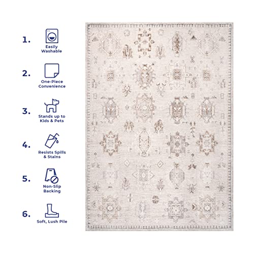 nuLOOM Krystin Medallion 5x8 Machine Washable Area Rug for Living Room Bedroom Dining Room Kitchen, Beige/Ivory